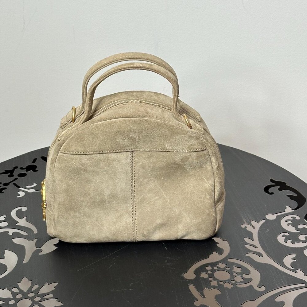 Vintage beige suede purse with basset hound zipper pulls